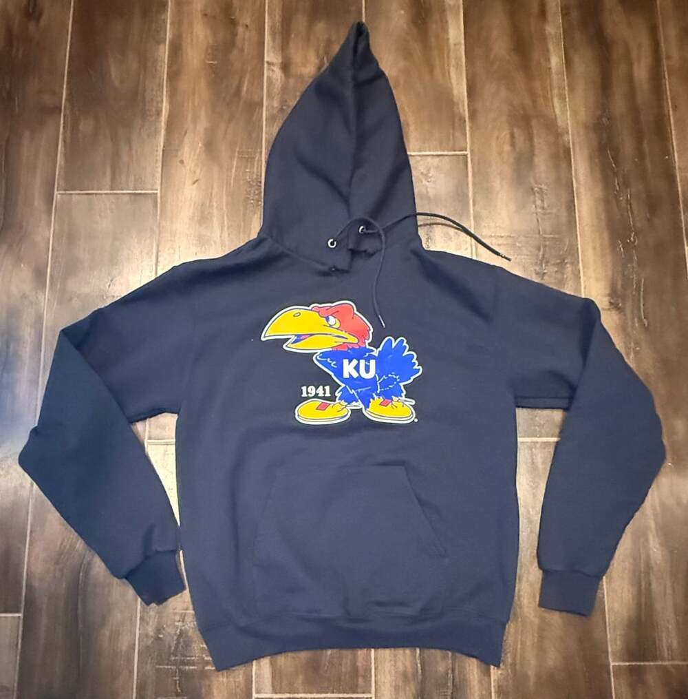 Champion Kansas Jayhawks 1941 Vault Logo Navy Blue Hoodie Sweatshirt